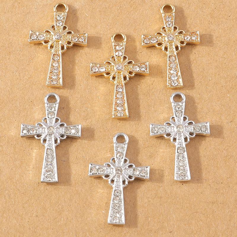 10pcs 24*11mm Crystal Rhinestone Cross Charms Pendants for Necklace Earrings DIY Handmade Jewelry Making Accessories