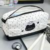 Black Polka-Dot Angel Cat Pencil Case,Large-Capacity Student Stationery Organizer
