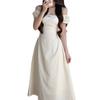 French Square Collar New First Love Pure Collar Apricot White Dress Waist Shows Figure Skirt Summer Waist Length