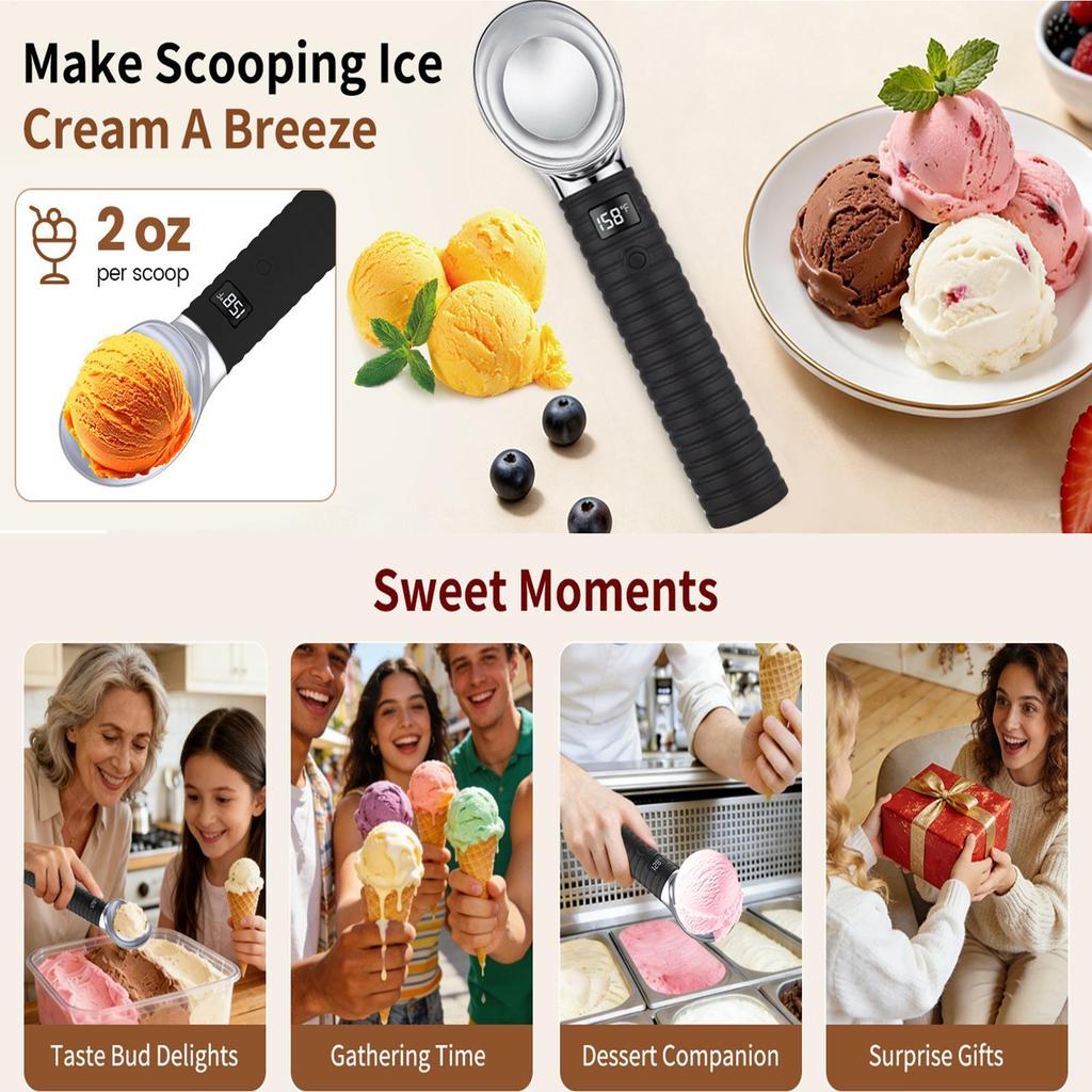 Electric Ice Cream Scoop Waterproof 2-Level Adjustable 131/158 Metal Heated Food Scoopers For Kitchen Dessert Buffet Birthday