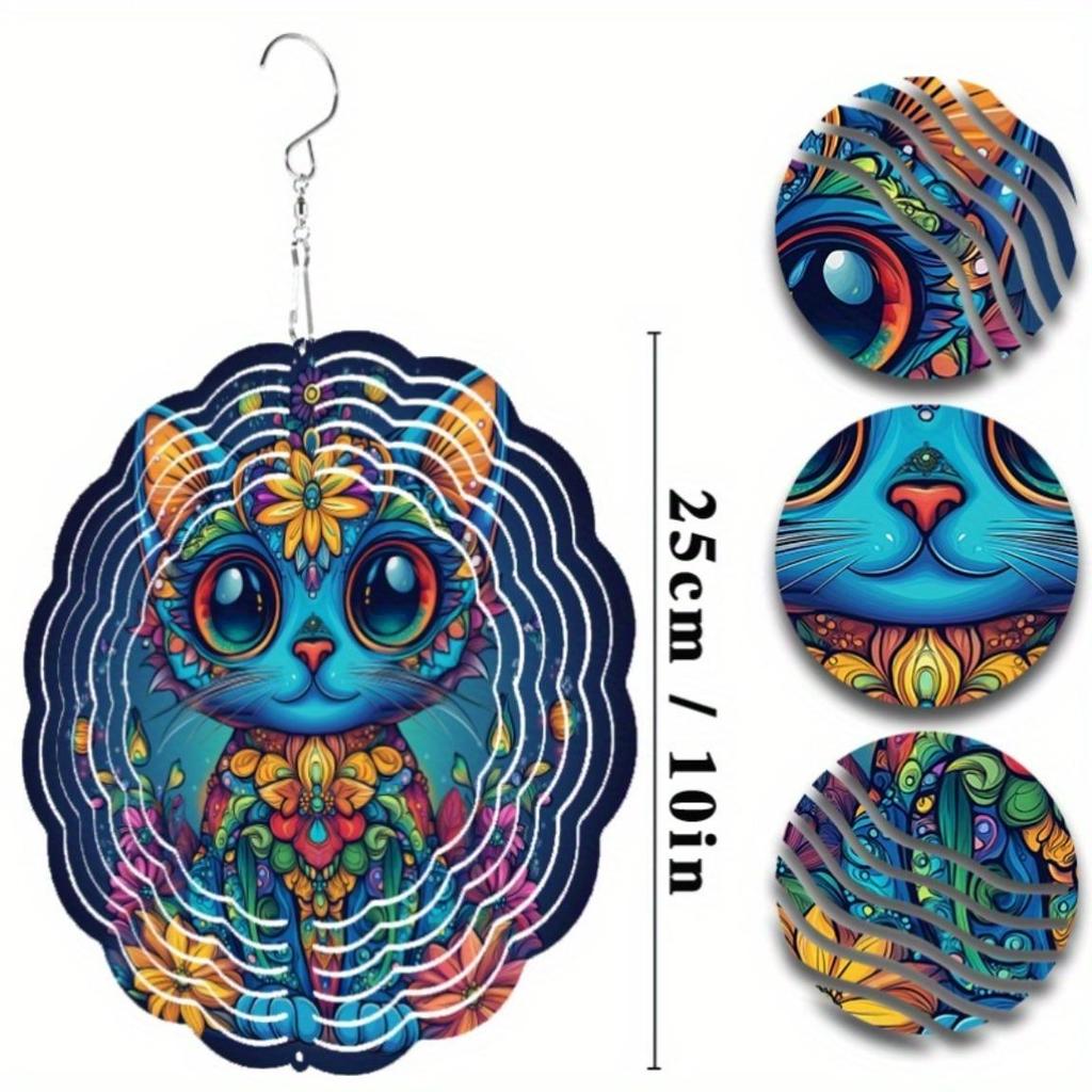 10 Inch Hanging Wind Spinner with Cat Design Elegant Outdoor Wind Chime for Spring Summer Lawn Yard Decor 360 Degree Rotating Hook Heartwarming Gift