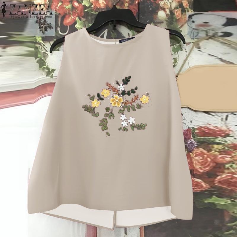 

ZANZEA Женские повседневные свободные майки без рукавов с цветочным принтом и круглым вырезом