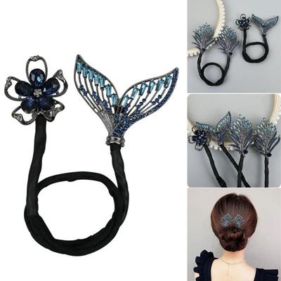Hair Styling Tool Rhinestone Flower Hair Clip Whale Tail Bundle Hair Tie Hair Twist Maker  Women