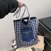Large-capacity casual double-sided plaid canvas trendy contrasting colors summer new hand-held tote bag