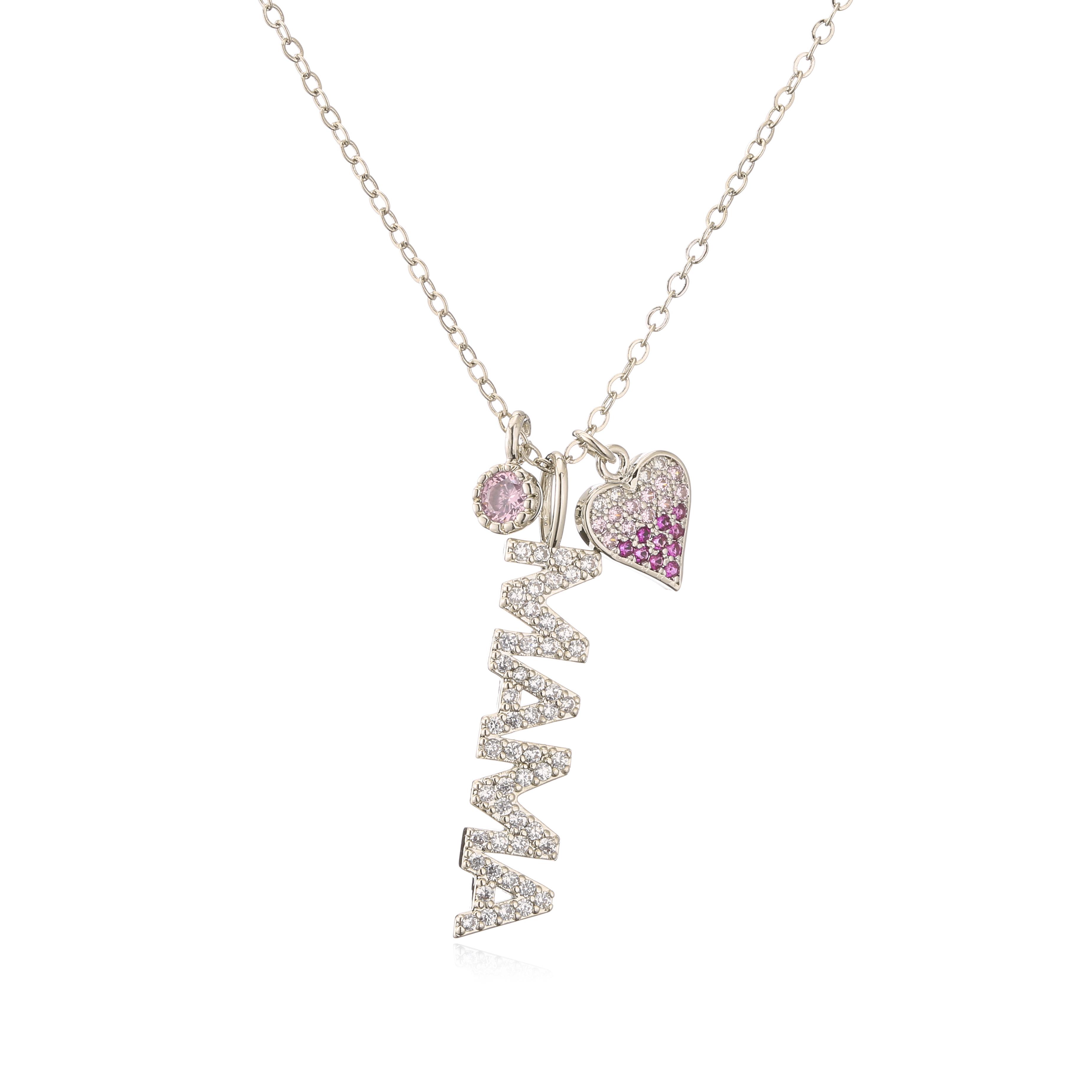 

HECHENG,Mother s Day Mama Letter Pendant Necklace For Women,Stainless steel Chain Choker Personality Zircon New Gifts мідний