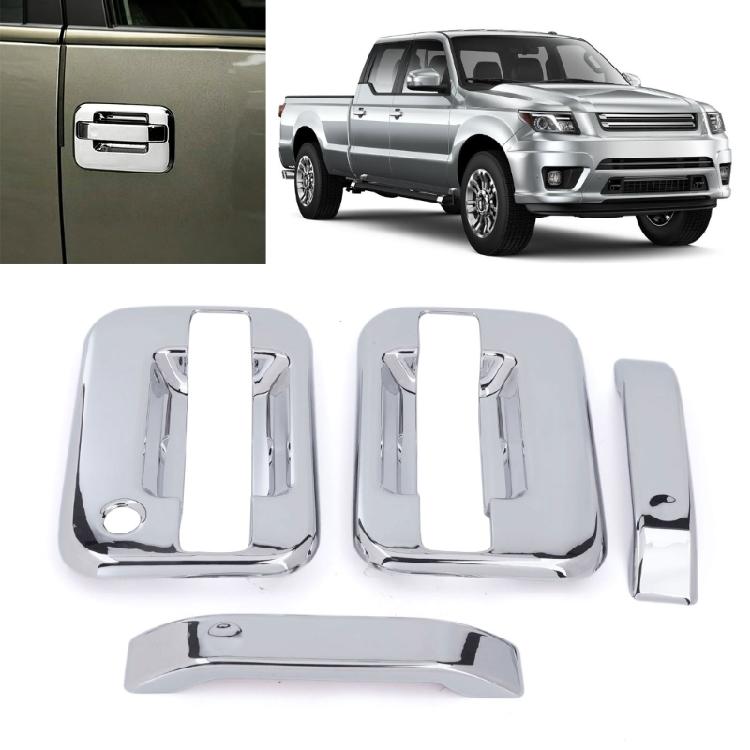 Silver Look Exterior Handle Trim Set, 4 Piece ABS Door Handle Covers for 2004-2014 Truck Door Area Update Daily