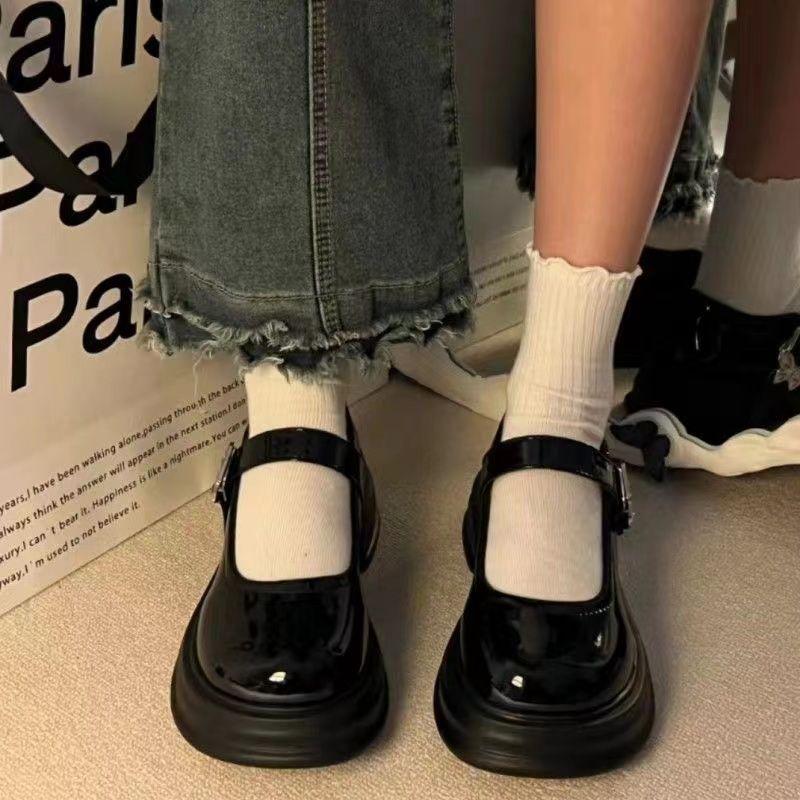Thick High-heeled Platform Mary Jane Shoes Women's Summer 2025 New Black Round Head Sweet Cool French Japanese Small Leather Shoes