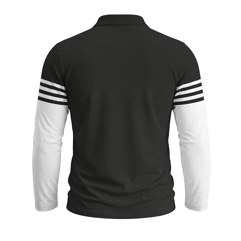 Men Striped Color Block Long Sleeve Polo Shirts Autumn Turn-Down Collar Patchwork Tops Casual Daily Golf T Shirts