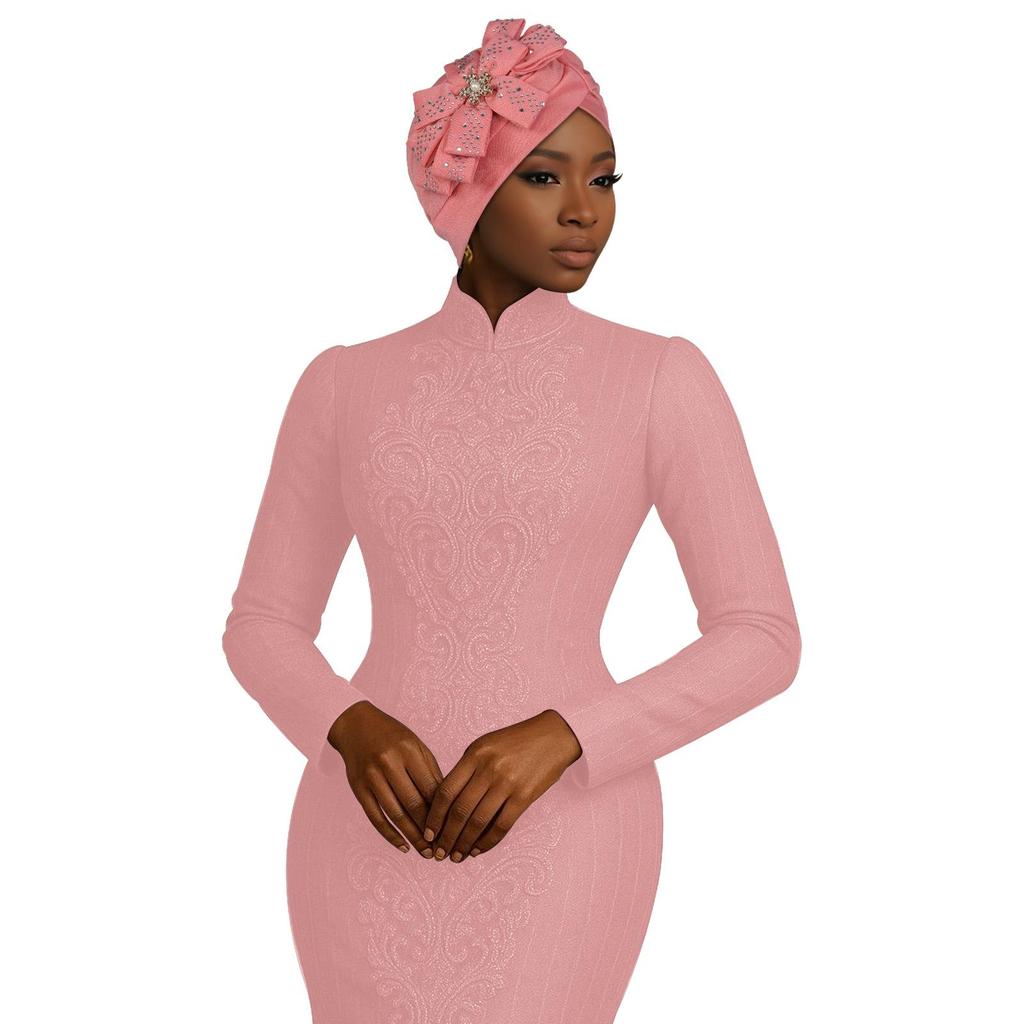 New African Rhinestone Flower Casual Hijab Hat 