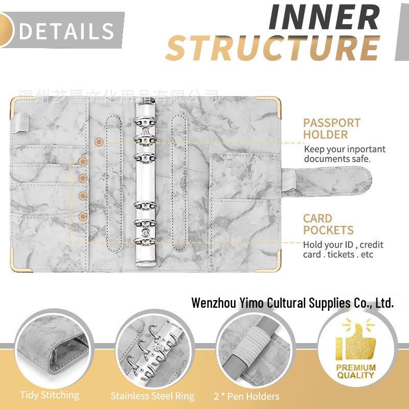 6-Hole A6 PU Leather Marble Diary & Finance Binder Book