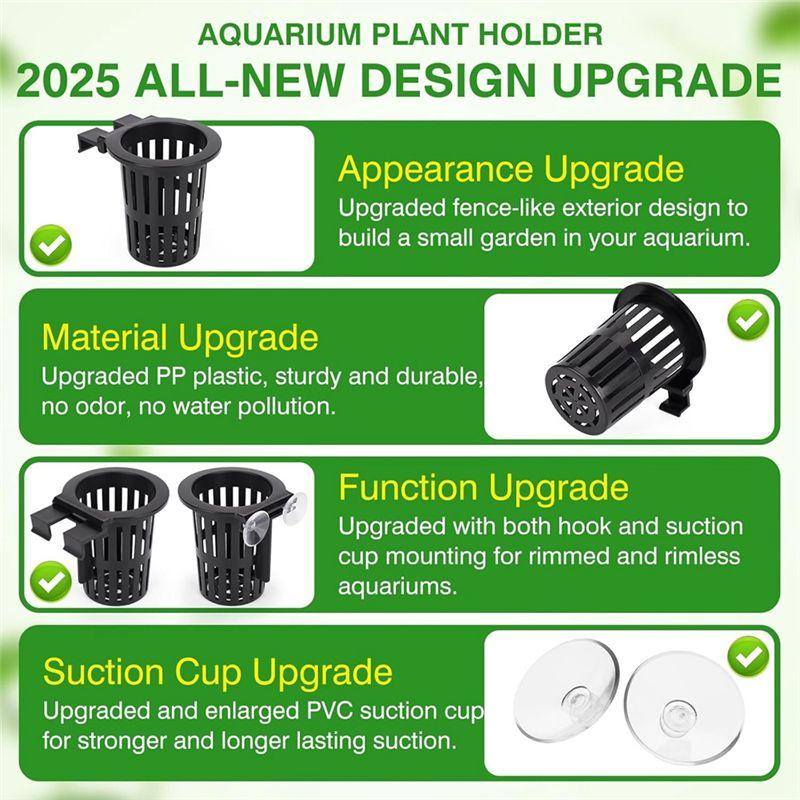 M-Modern-2 Pk Aquarium Plant Holder With 1.57-Inch Extension Hooks And Suction Cups , Suitable For Fish Tank Plant Potting