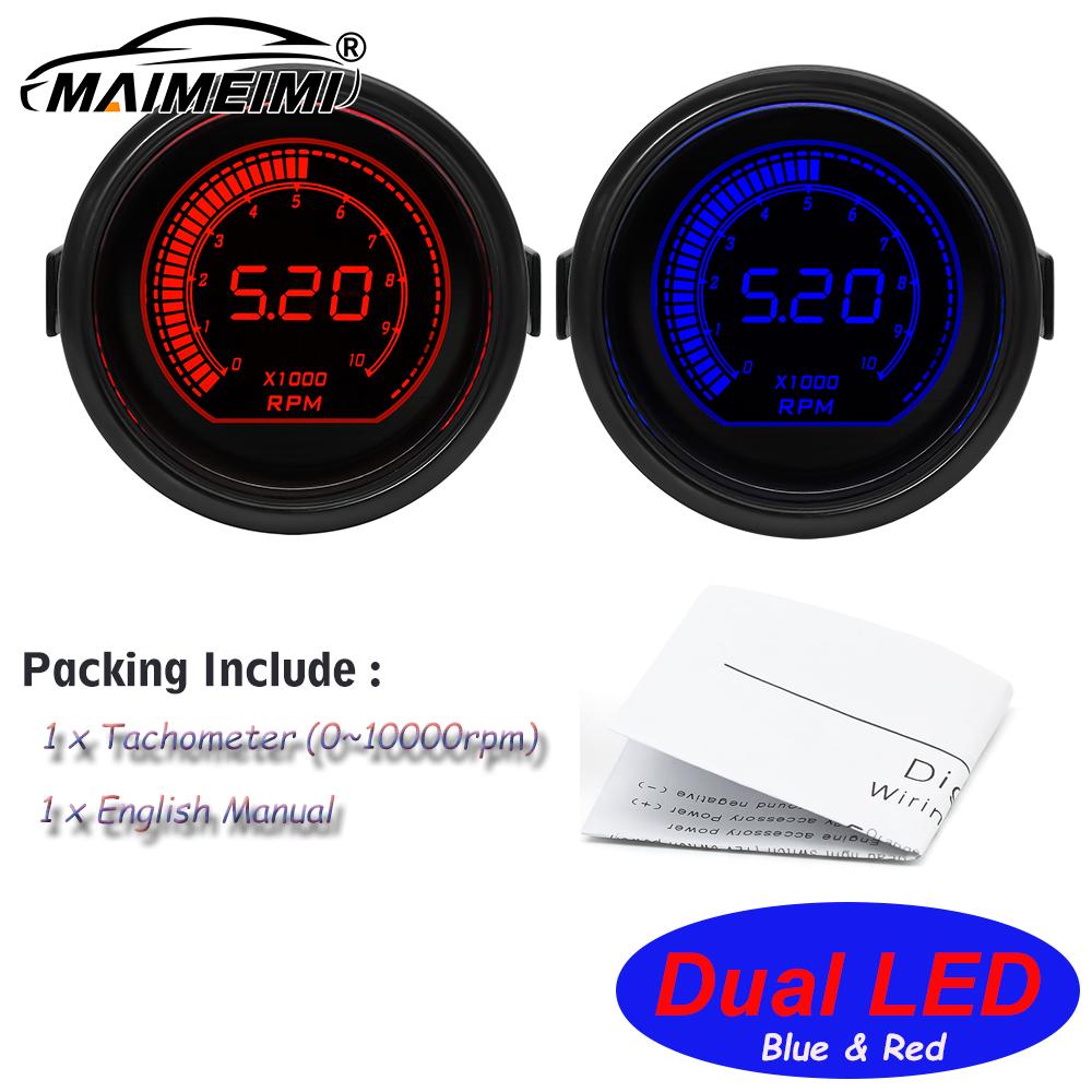 52mm Universal Auto Tachometer RPM Boost Water Temp Oil Temp Oil Pressure EXT psi Oil Press&Temp Sensor LCD Dual Digital Display Tachometer