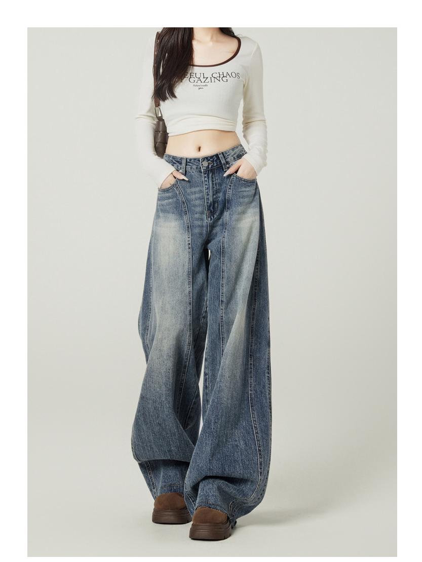 

Женские джинсы американского ретро с высокой посадкой, синие, широкие штанины 2X-Large