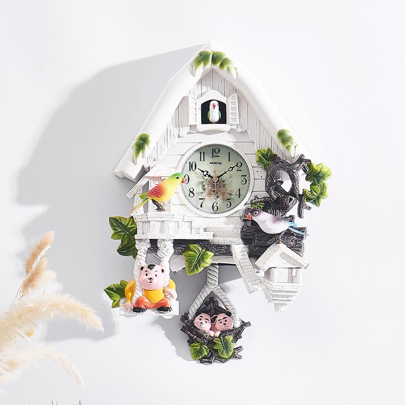 Decorative Cuckoo Wall Clock Hourly Time Living Room Clock Voice-controlled Children's Clock European-style Cuckoo Clock