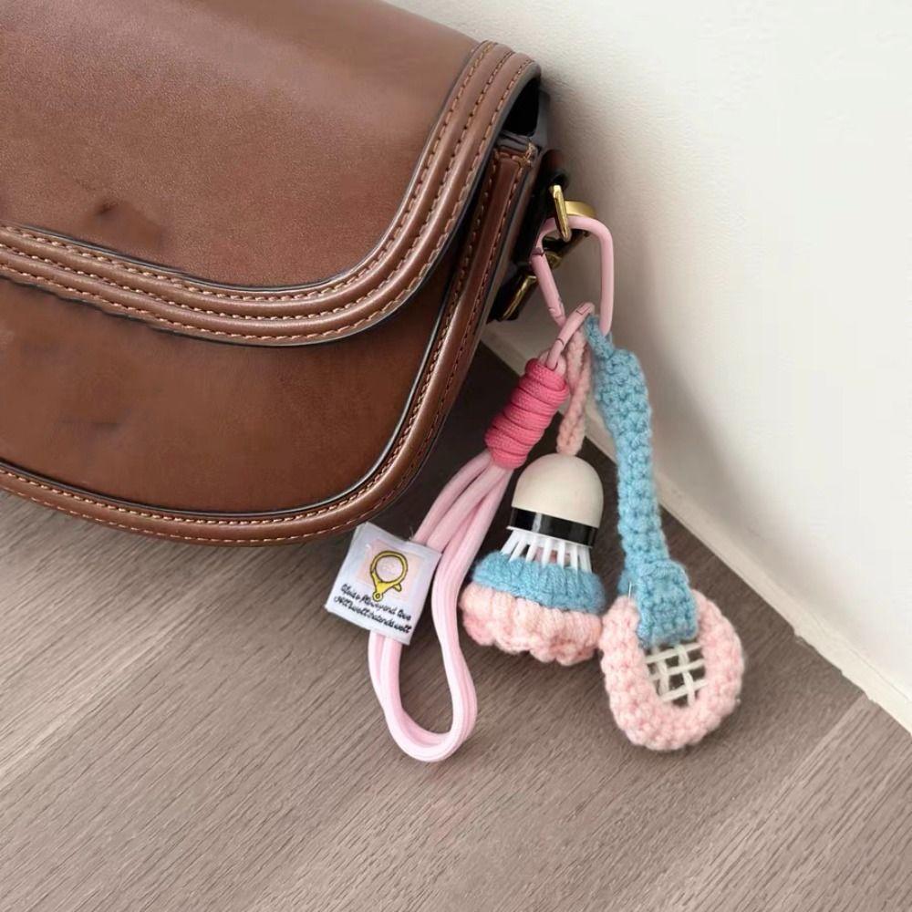Bright Color Crochet Badminton Keychain Mini Car Keyring Knitted Badminton Pendant  Backpack Decor