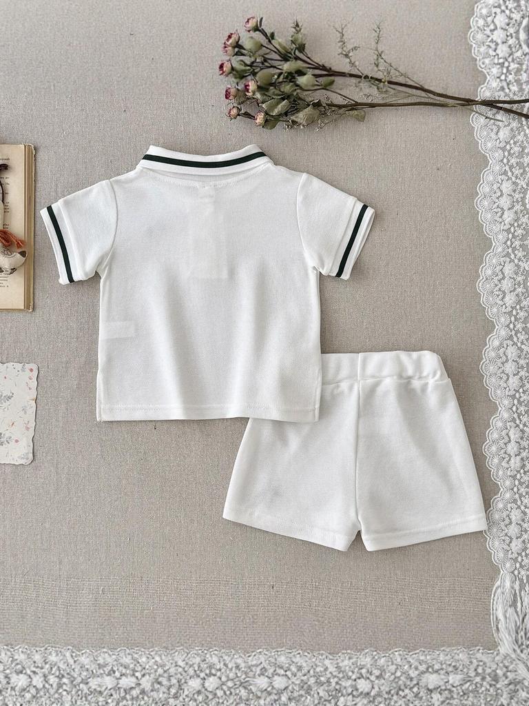 2026 Summer Baby White Polo & Shorts Embroidered Set for Boys & Girls