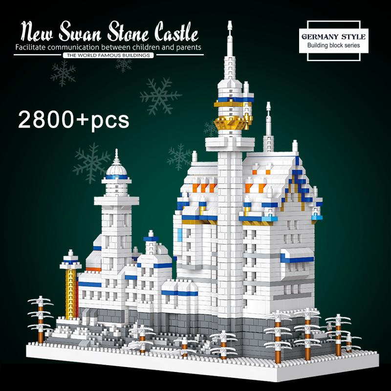 Creative Tabletop Decoration Micro Bricks Set Diamond Snowing Swan Castle Mini Building Blocks Toys For Children Birthday Gifts