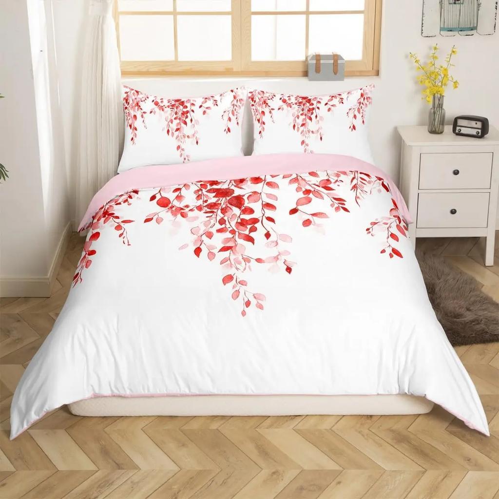 Bettdecke Tuschemalerei Stil Queen King Size Modern Schlicht Aquarell Pflanze Blatt Bettwäsche Set Kinder Erwachsene Damen 3-teiliges Set