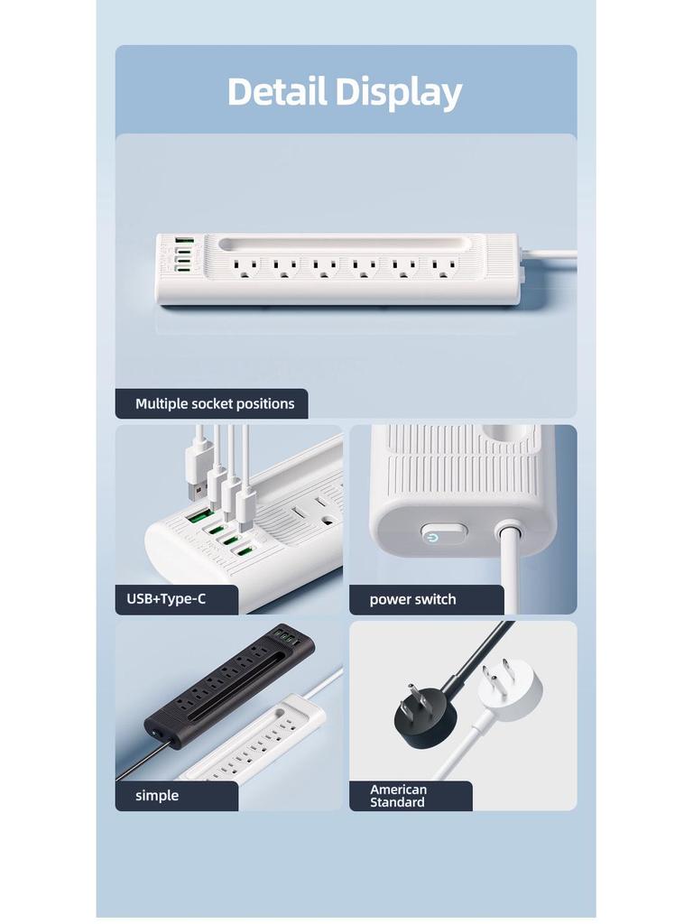 American Standard USB Power Strip: Safe & Durable Converter Plug for US, Mexico, Canada, Taiwan