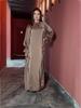 2023 Autumn Solid Color Satin Long-Sleeve Loose Dress with Belt for Women