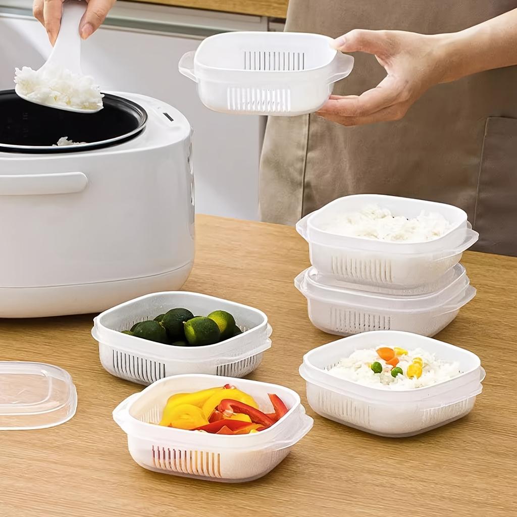 1 frozen rice container, sealed and leak-proof with a detachable draining basket, suitable for fruits and vegetables