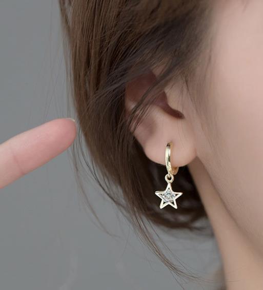 Factory 925 Sterling Silver CZ Zircon Star Hoop Earrings for Women Wedding Jewelry Gifts
