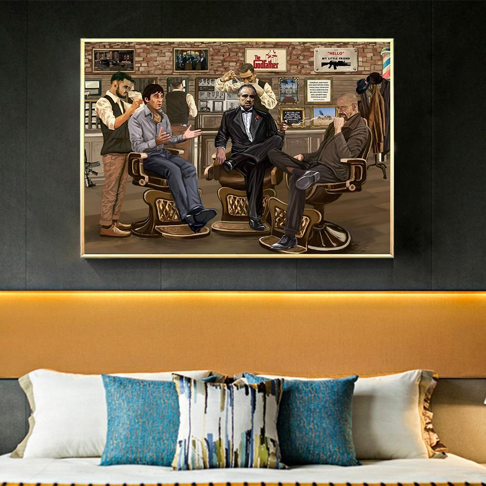 Classic Poker Movie Barber Shop Godfather Canvas Painting Mural Poster Wall Art Bedroom Living Room Modern Decorative Painting