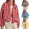Nuovo Cappotto Imbottito da Donna a Quadretti, Capospalla Casual Largo alla Moda con Tasche