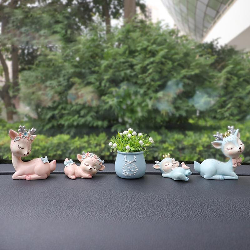 Car Decoration Resin Cartoon Animal Cute Deer Interior Supplies Car Accessories Soft Cute Sleeping Position