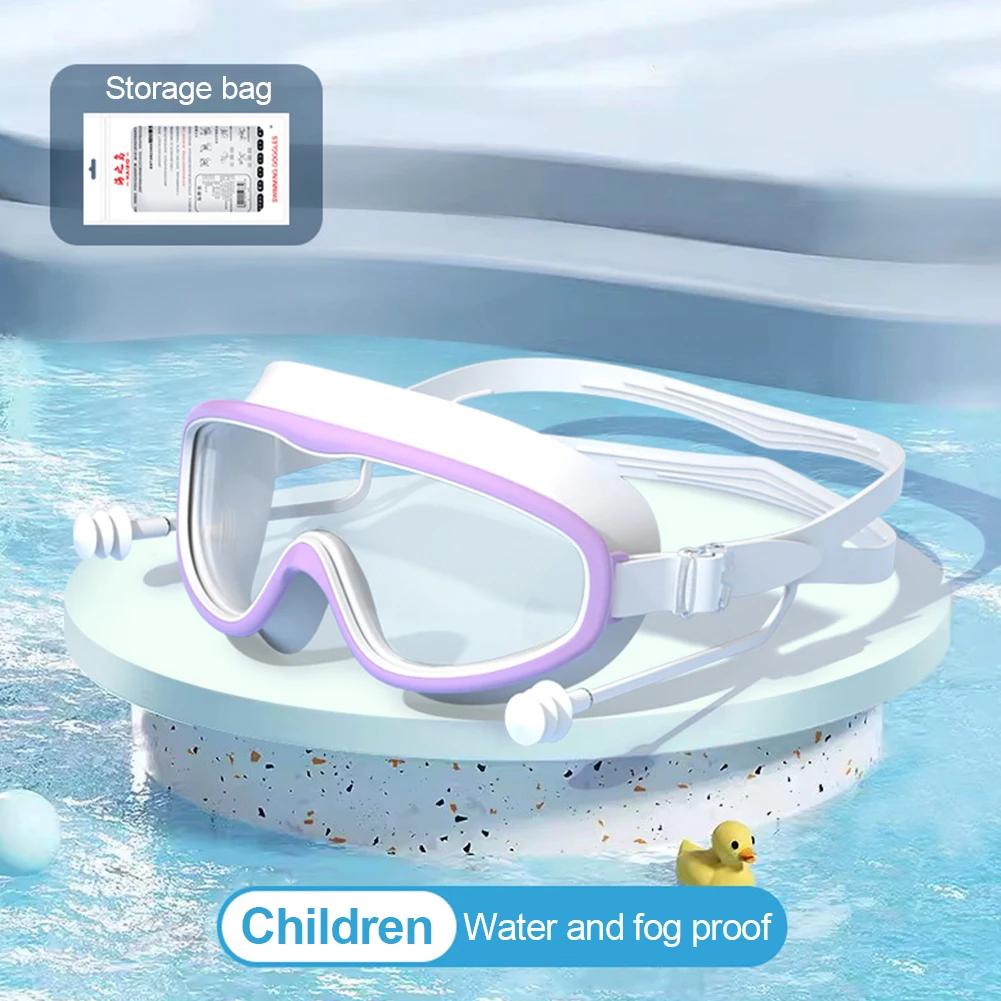 Ochelari de înot HD cu cadru mare, stiluri pentru adulți și copii, anti-ceață, ochelari de scufundări cu dopuri de urechi dintr-o bucată, echipament de înot