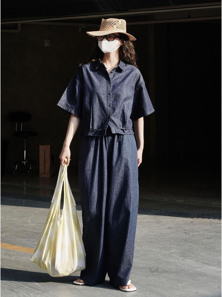 Louvre Summer Korean Retro Wide-Leg Breathable Sun Protection Jeans for Women