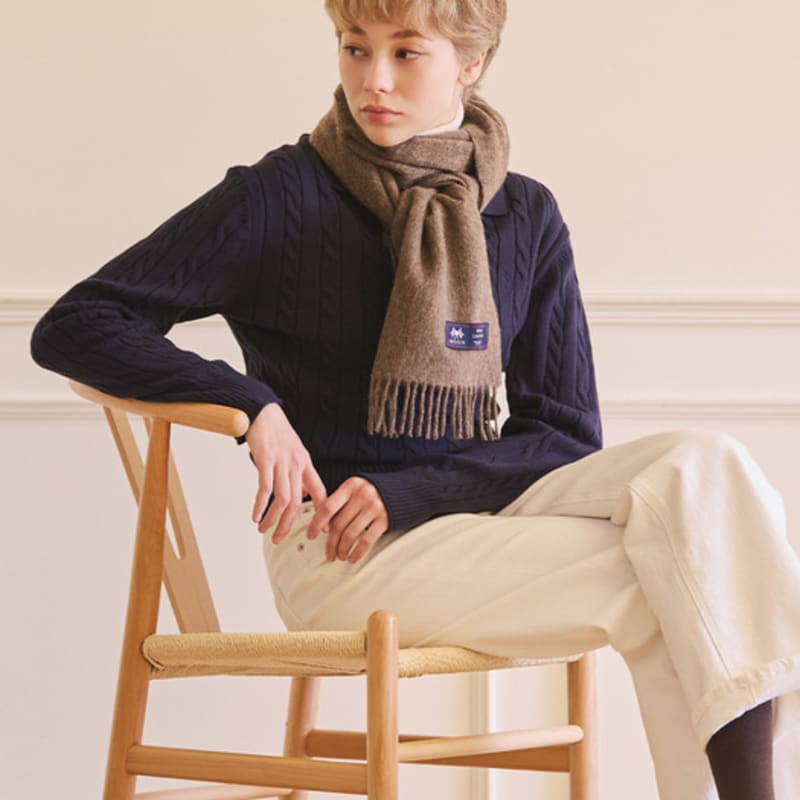 ABRAHAM MOON Merino Wool Muffler 25cm - Dark Beige