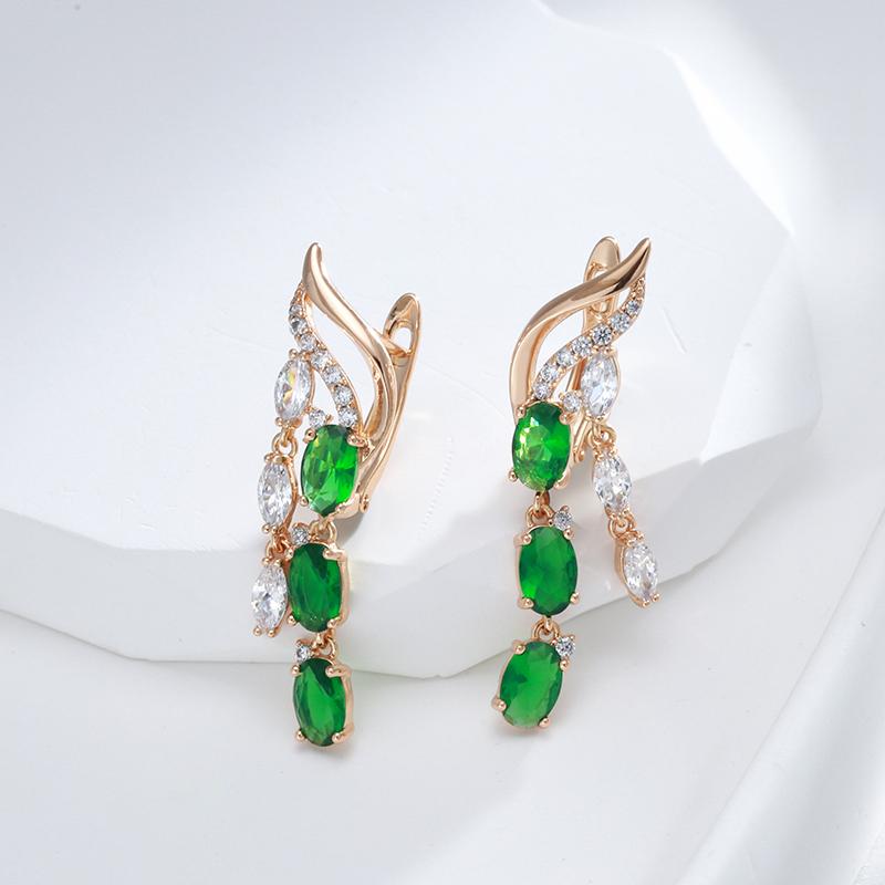 Kienl New Rose Gold Long Tassels Earring Women Vintage Green Natural Zircon Flower Drop Earring High Quality Daily Jewelry