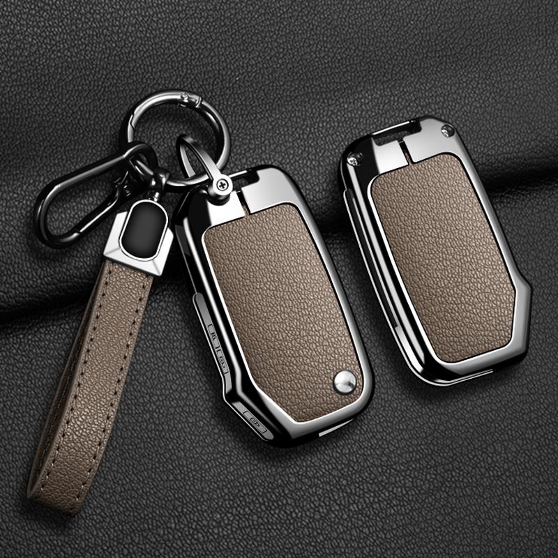 Interior Mouldings Zinc Alloy + Leather Car Key Case Cover For KIA Ceed 2023 CD Forte 2018 2019 2021 Cerato 2019 K3 Gt Seltos Sp