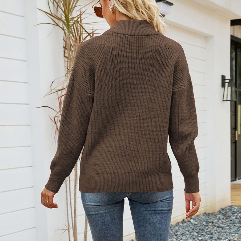 Damen- und Winterstrickmode Einfarbig Block-Patchwork-Pullover Langarmpullover