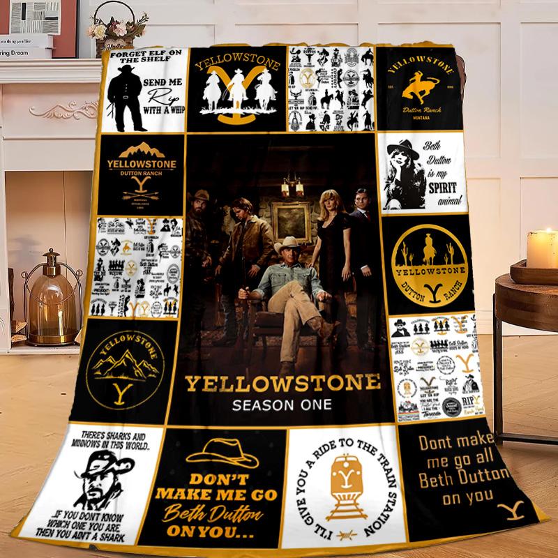 1PC Yellows-tone Dutton Ranch Flannel Blanket Gift, Suitable for Both Men And Women, Soft Ideal for Beds And Sofa, Birthday Or Christmas Gift
