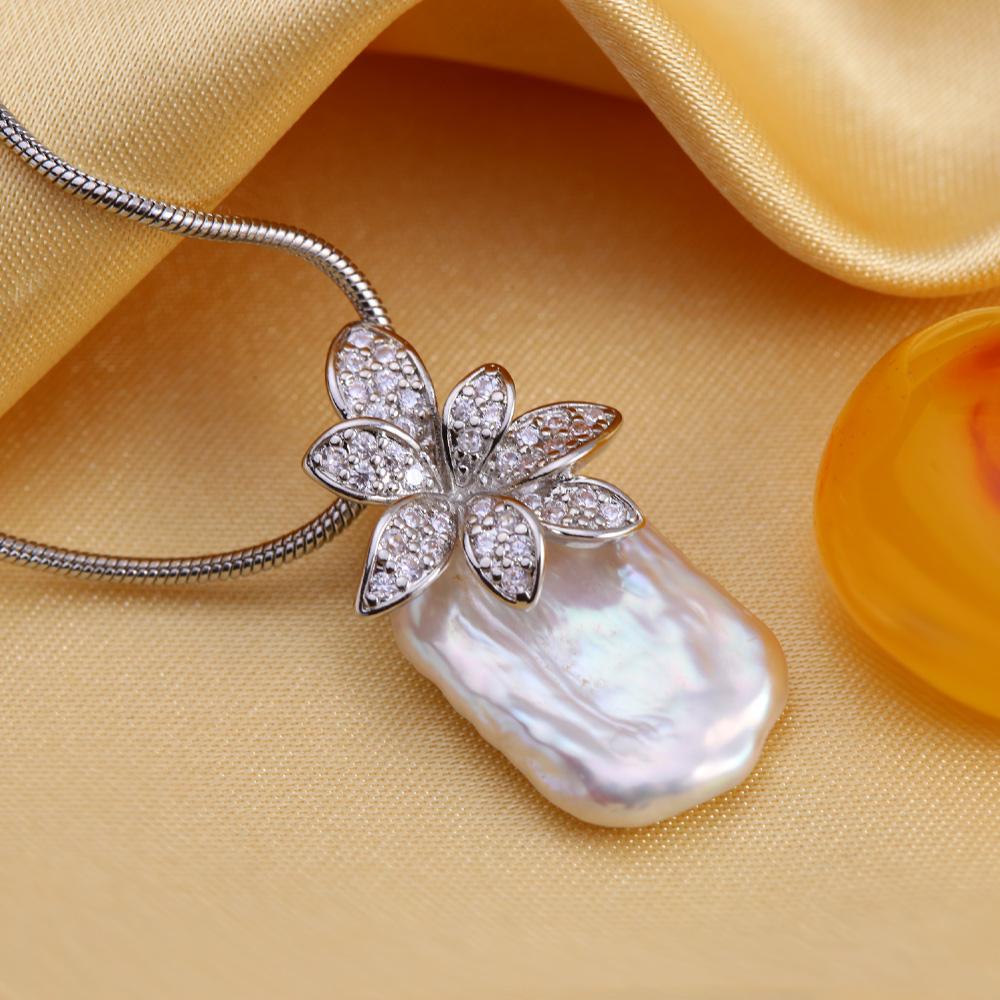 SENIKO Natürliche Süßwasser Große Barocke Perle Halsketten Für Frauen Mode Blume Zirkonia Anhänger Mit Kette Geburtstag Geschenk