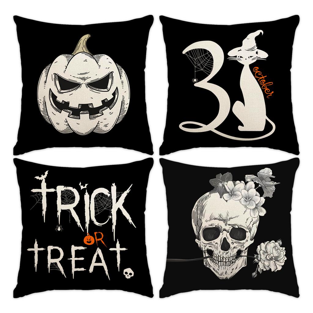 1/4 Piece Halloween Happy Pillow Cover, Horror Ghost, Bat Print Cushion Cover, Mischief or Trick On Halloween Sofa Cushion Cover