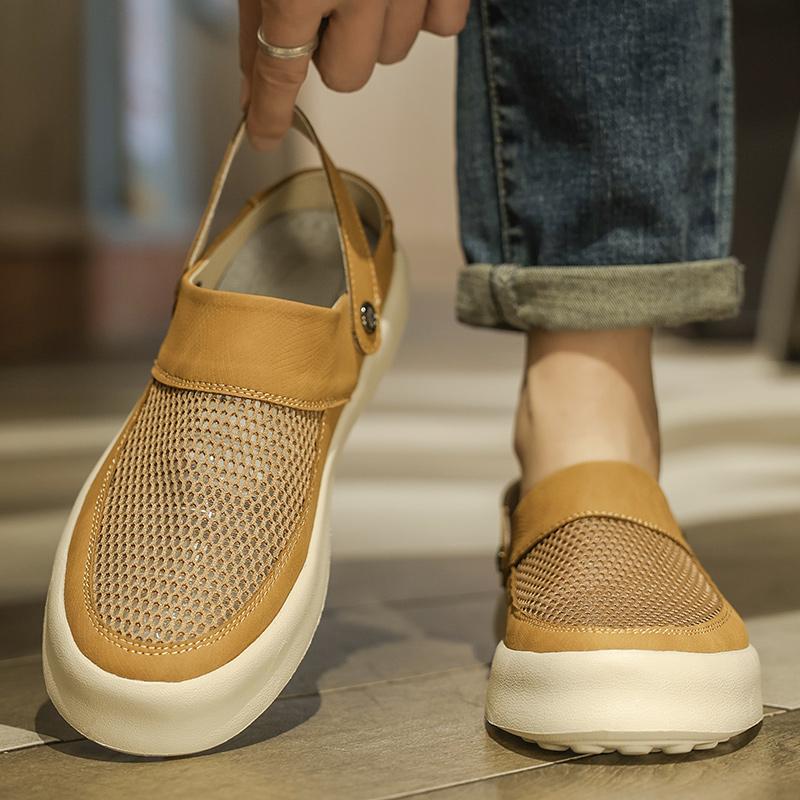 Breathable Hollow Out Sandals Summer Beach Shoes Men Driving Outwear Sandals Soft Sole Anti Slip Man Slippers Half Drag