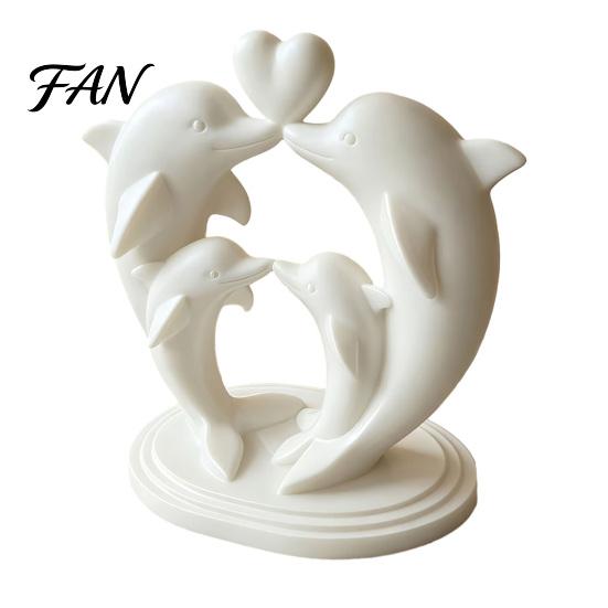 Anniversary Souvenirs for Home 3D Printed Dolphin Family of Four Ornament with Heart Design, Minimalist Cute Animal Statue Coffee Table Desktop