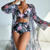 Summer Print Swimsuits 2025 Female Swimwear Push Up For Beach Wear Three-Piece Bathing Suits Pool Bather Women's Swimming Suit