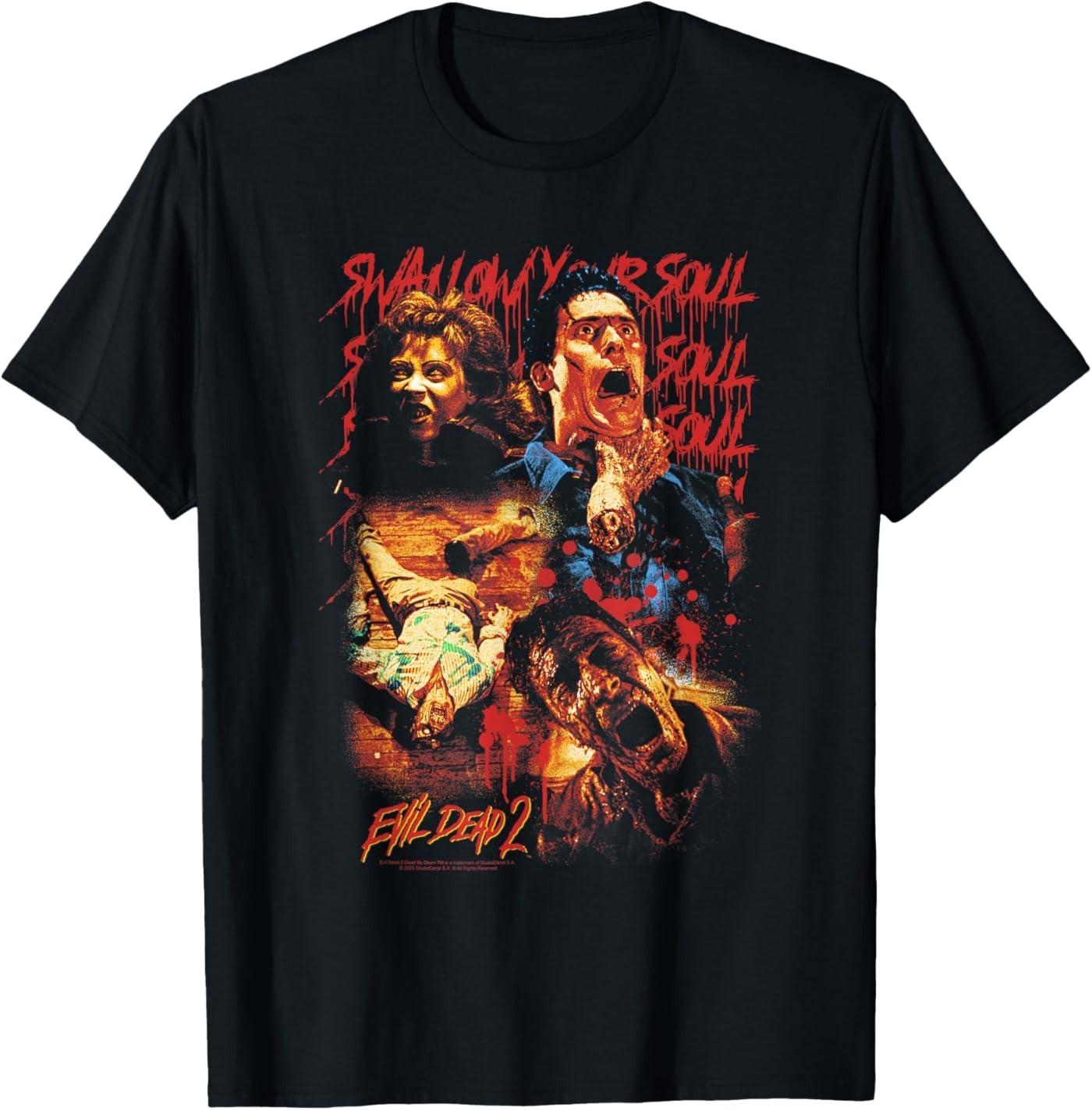 Evil Dead 2 Swallow Your Soul Collage Horror Movie T-Shirt S
