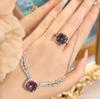 Seiko Luxury Princess Square Diamond Dry Rose Angel Wings Necklace Set Simulation Alexandrite Ring Women