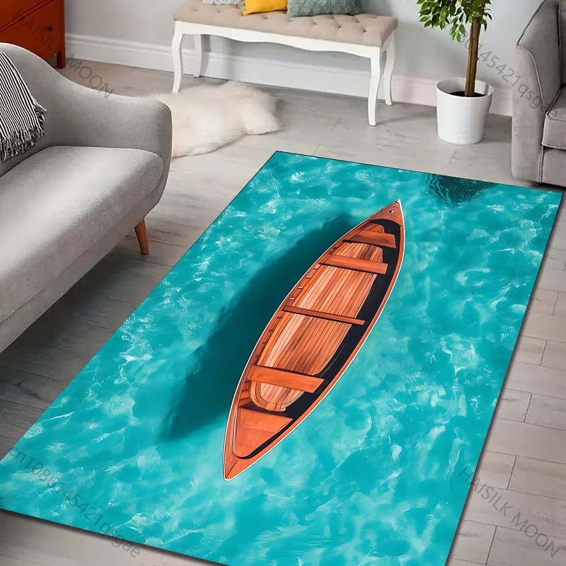 Mehrere Größen Das Meer ist ein kleines Boot Teppich für Wohnzimmer Schlafzimmer Sofa Heimdeko Rutschfeste Bodenmatte Moderne Teppiche Große Größe
