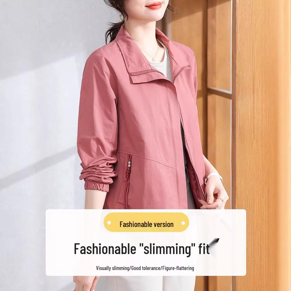 Spring 2026 Fashion Trench Coat for Middle-Aged and Elderly Women - Elegant Short Jacket for Mother's Day