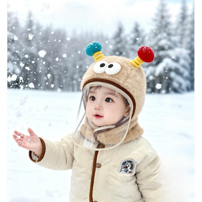 Baby Plush Hat And Neck Warmer Set With Windproof Face Mask For Winter Kids