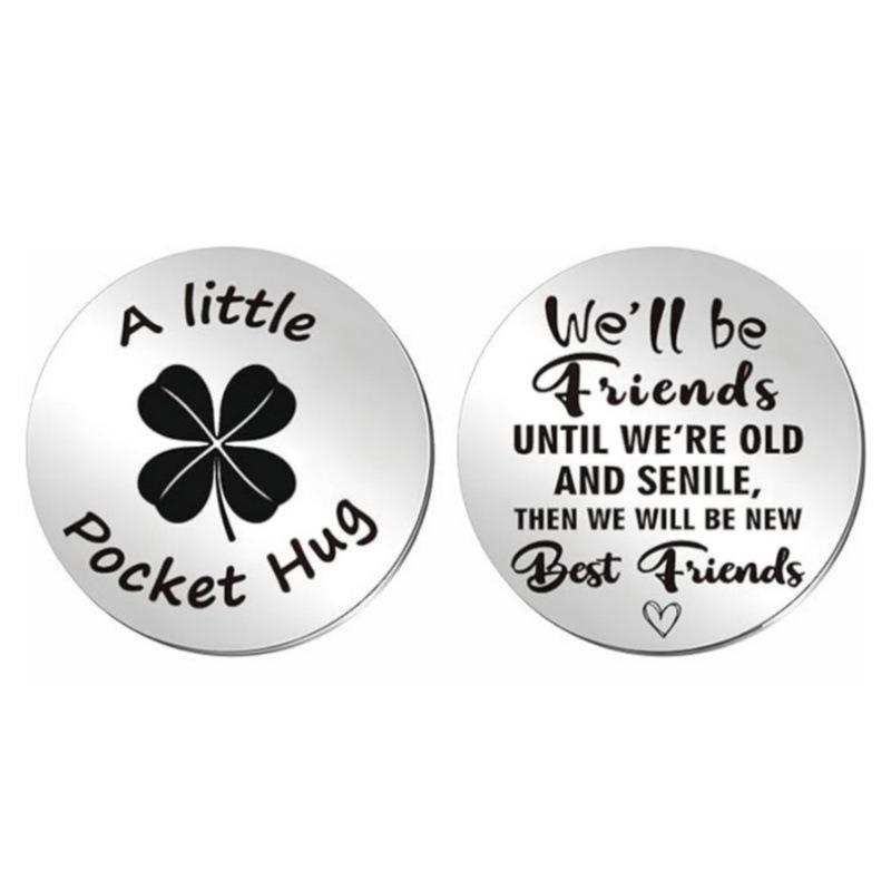 Decision Coin Pocket Hug - Long Distance Relationship Keepsake, Inspirational Gift for Couples, Stainless Steel