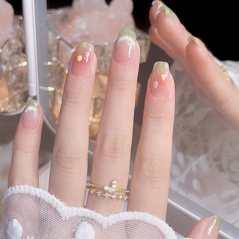 Handmade High-End Removable Tulip Cat-Eye Blush False Nail Tips