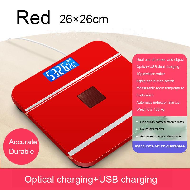 Digitale Waage Körpergewicht USB + optisches Aufladen Bluetooth Smart Wireless BMI Fettanalysator Badezimmer Mädchenschlafsaal tragbar