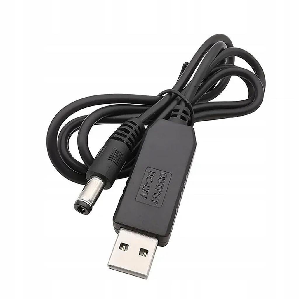 Rosfix Przetwornica USB Wtyczka DC 5,5x2,1mm 5V-12V Step Up – Zasilanie Routerów Z Powerbanku | Długość 100 Cm | Prąd 0.8–1A